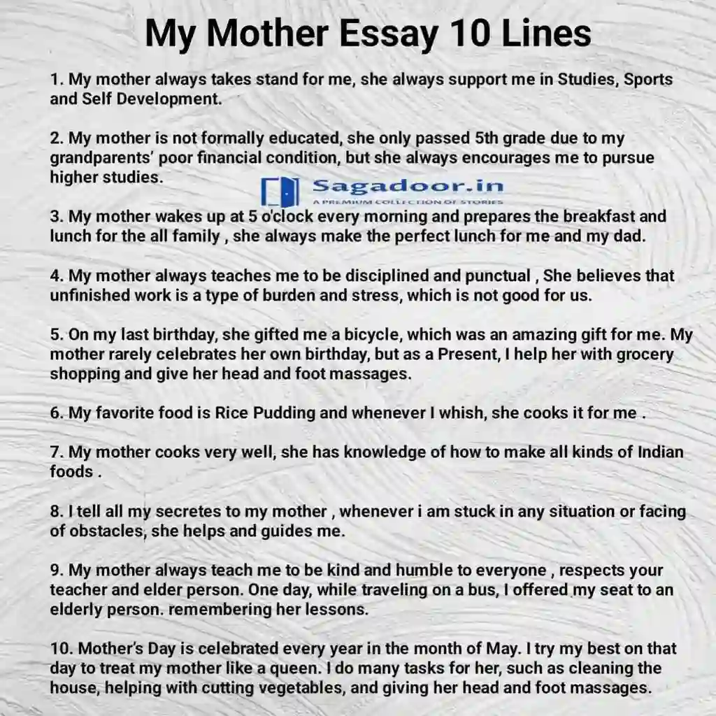 My Mother Essay 10 lines in english